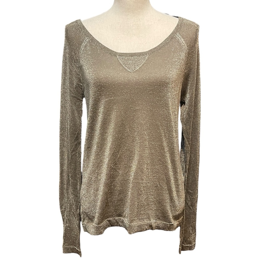 Rag & Bone Bloomingdales Gold Sheer Scoop neck long sleeve shirt top women's M